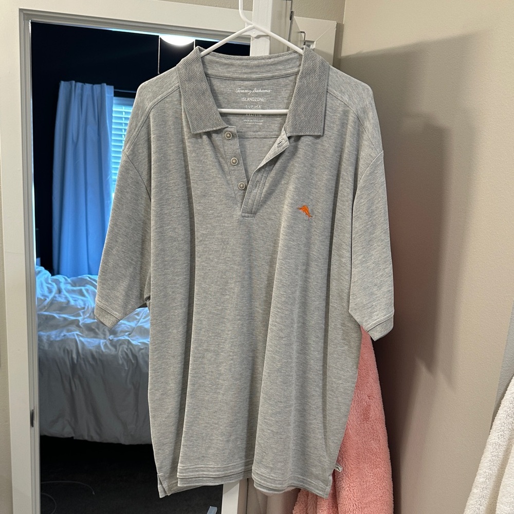 Tommy Bahama Light Gray Polo with Orange Accent